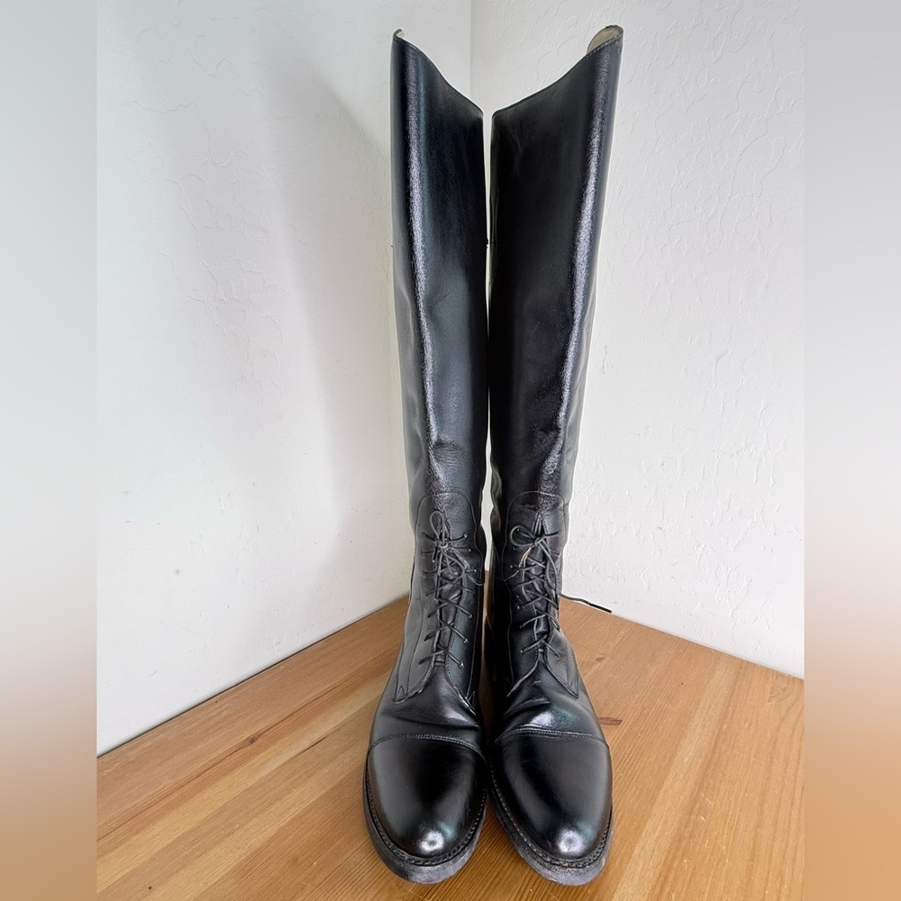 THE EFFINGHAM Black Leather 200L Tall Equestrian Boot Sz 7 1/2 WC Wide Calf - Picture 5 of 11